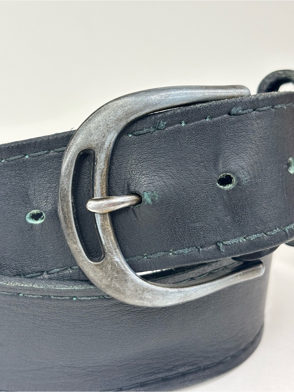 Vintage Black‎ Leather 80’s / 90’s  Biker Moto Punk Woven Detail Belt Unisex M/L - Picture 3 of 14